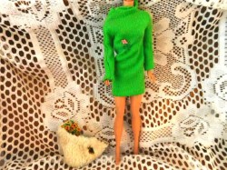 1482 BARBIE 1969 - 1970 IMPORTANT INVESTMENT GREEN DRESS, SHAGGY VEST DUO